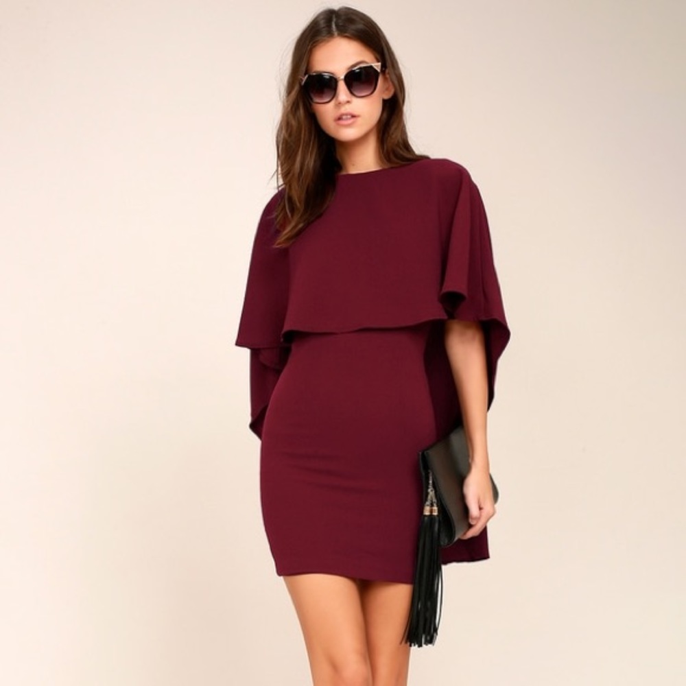 Burgundy Backless Cape Dress